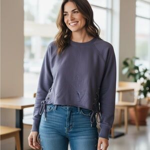 Aerie women’s Lace-Up Pullover Sweatshirt - Navy blue